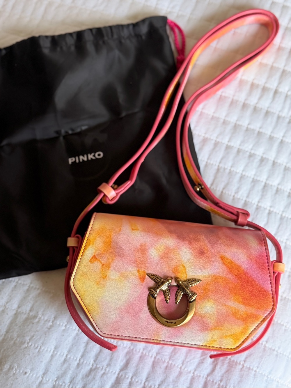 Pinko Love Click Crossbody Bag - pink and orange tie-dye